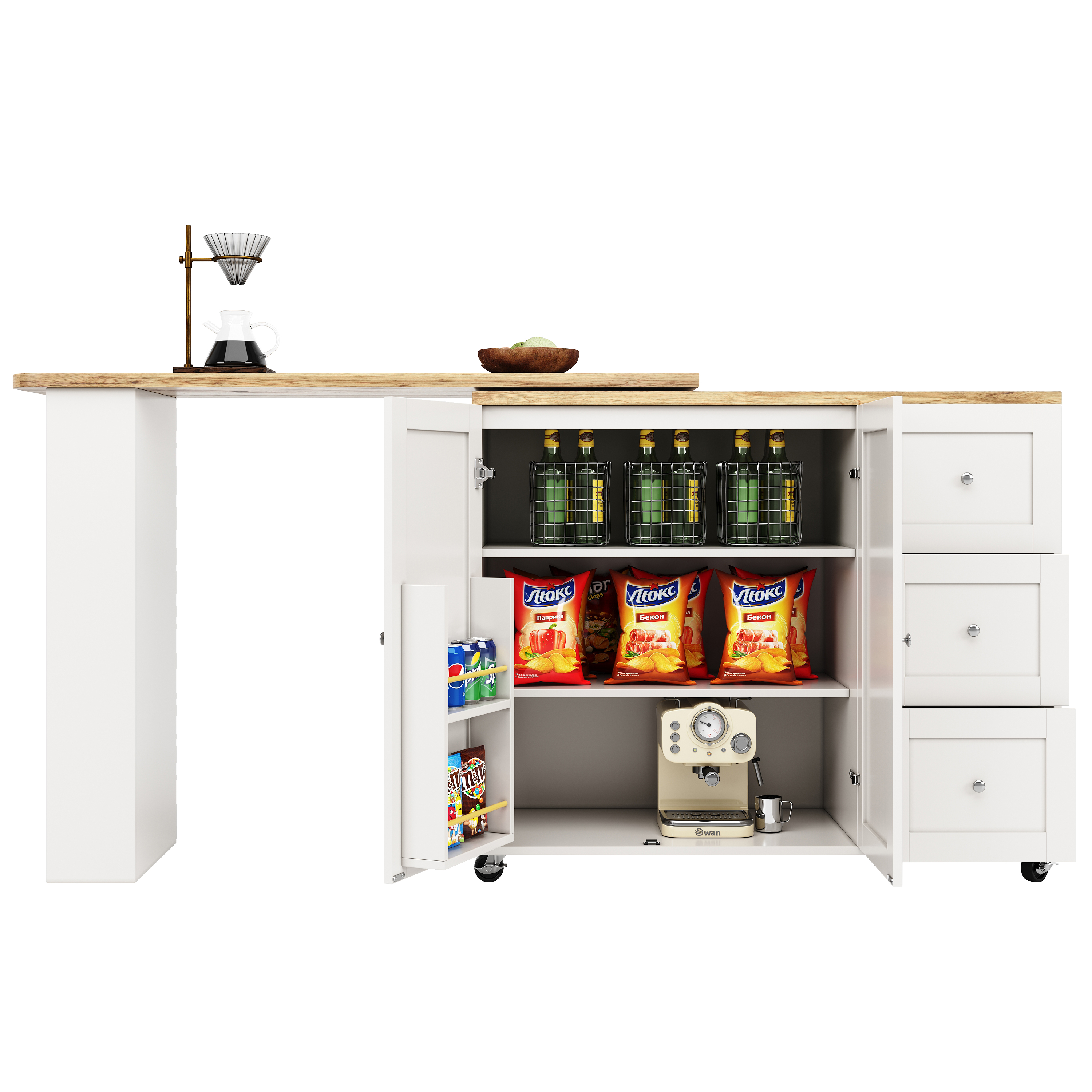 Table bar 360° rotative roues flexibles design multifonction