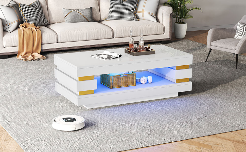 Table basse blanc et or vue 2