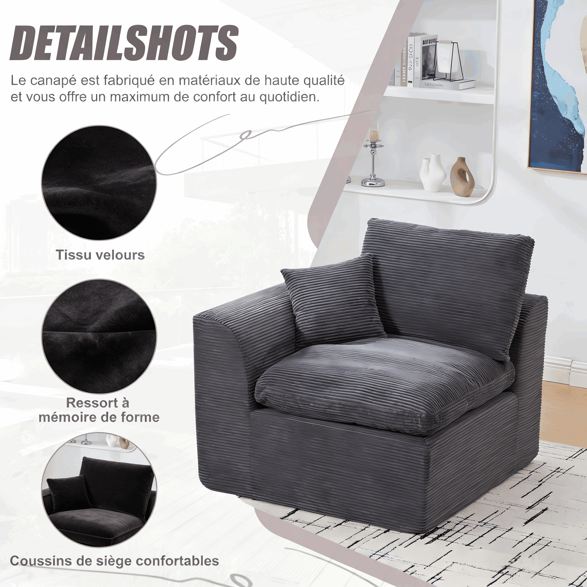 Design Minimaliste Fauteuil Scandinave Gris foncé