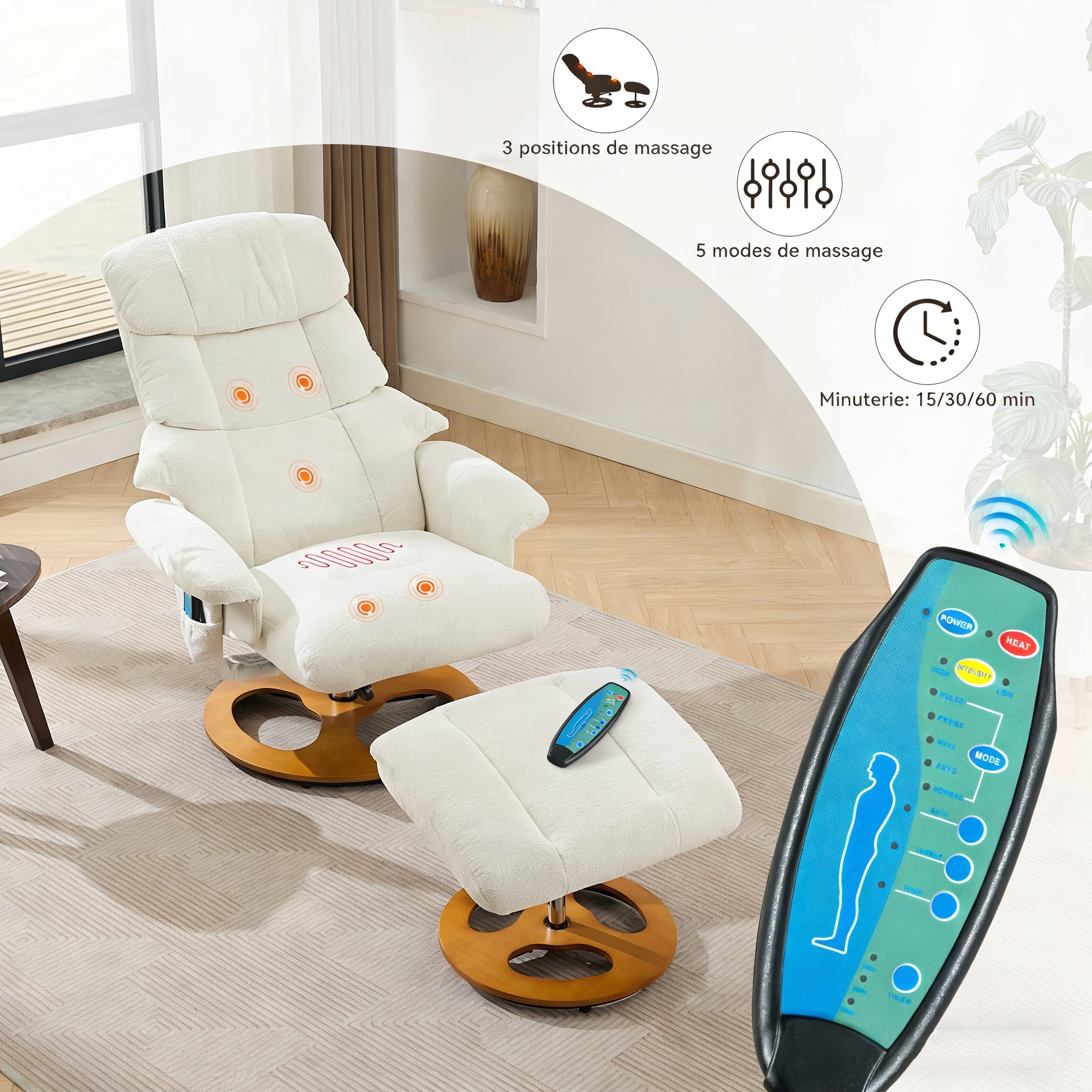 Fauteuil rotation 360° poche latérale télécommande