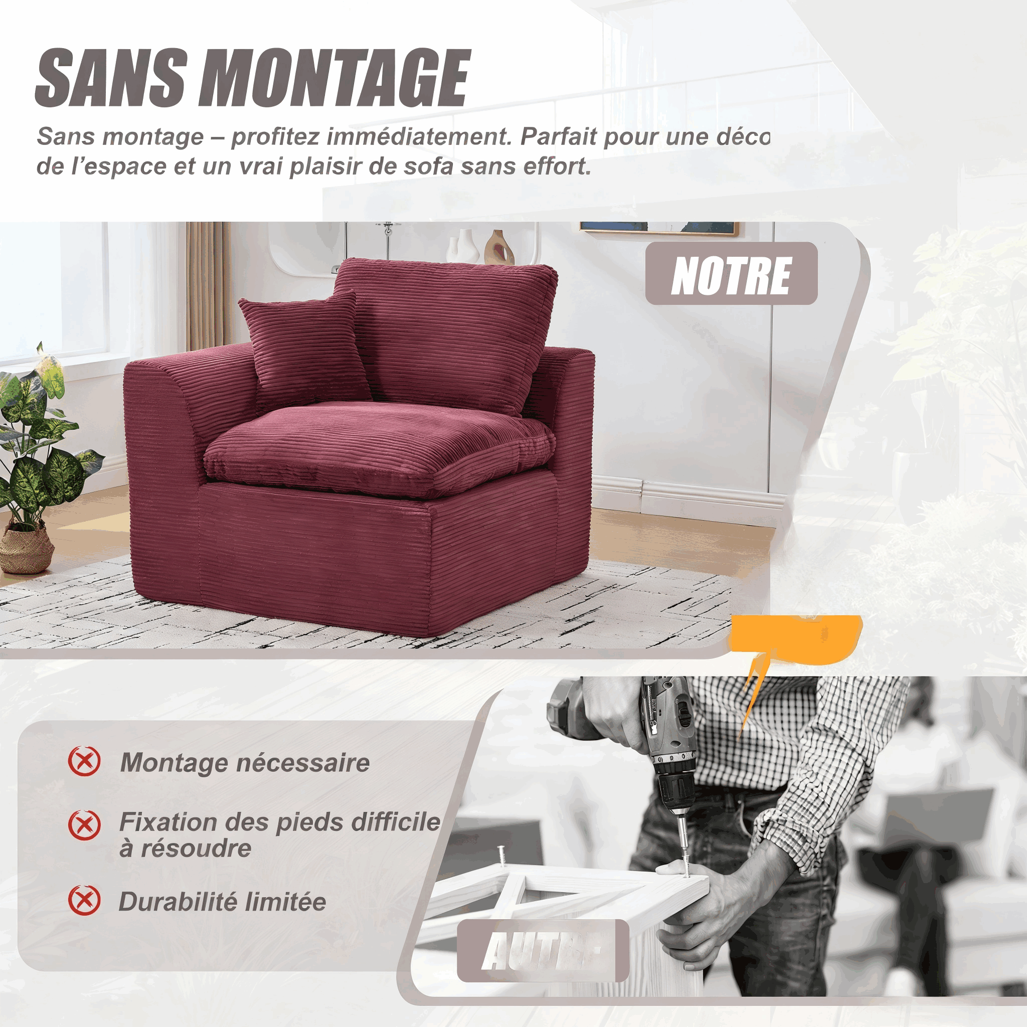 Design Minimaliste Fauteuil Scandinave Bordeaux