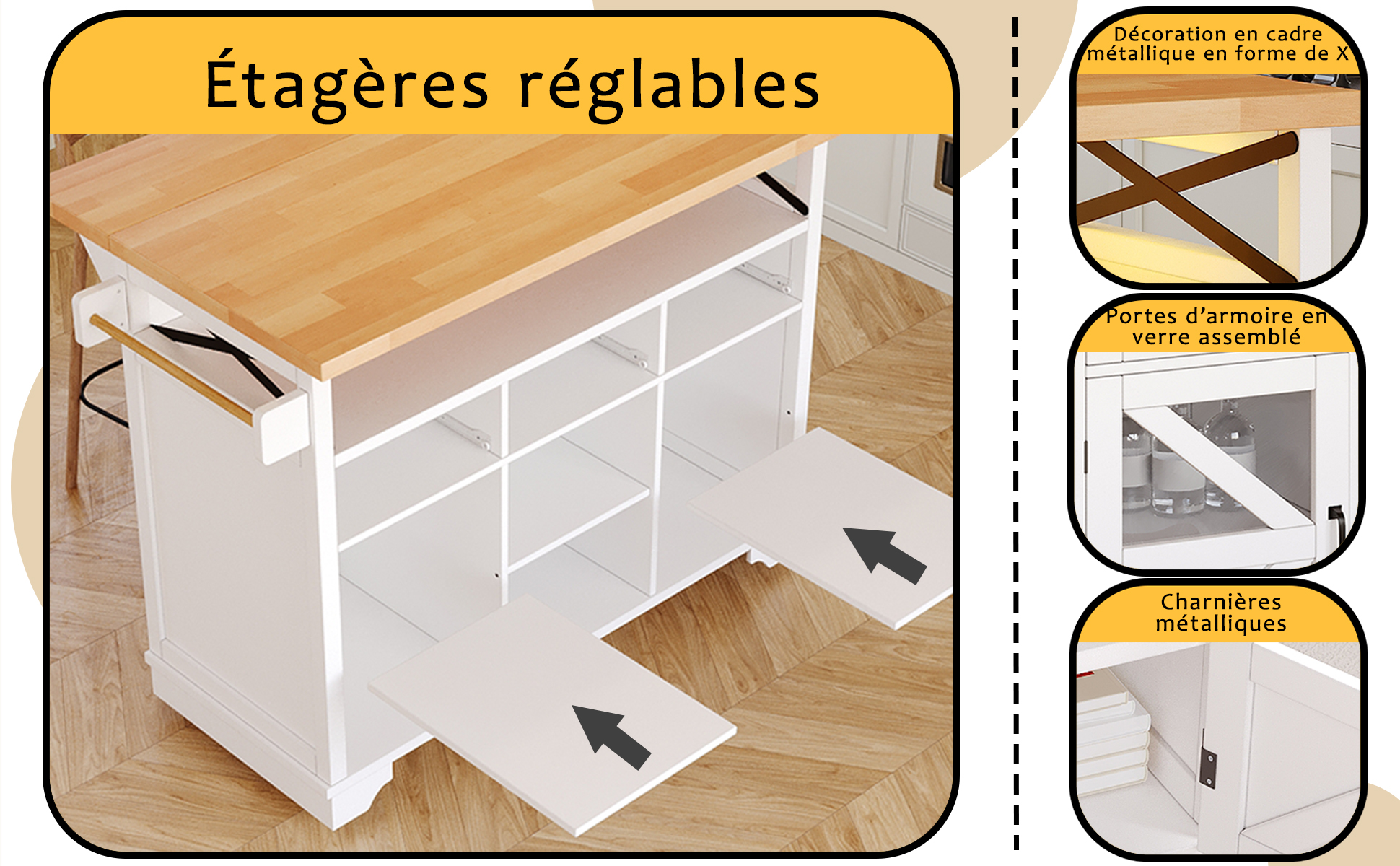 Chariot de cuisine structure métallique stable