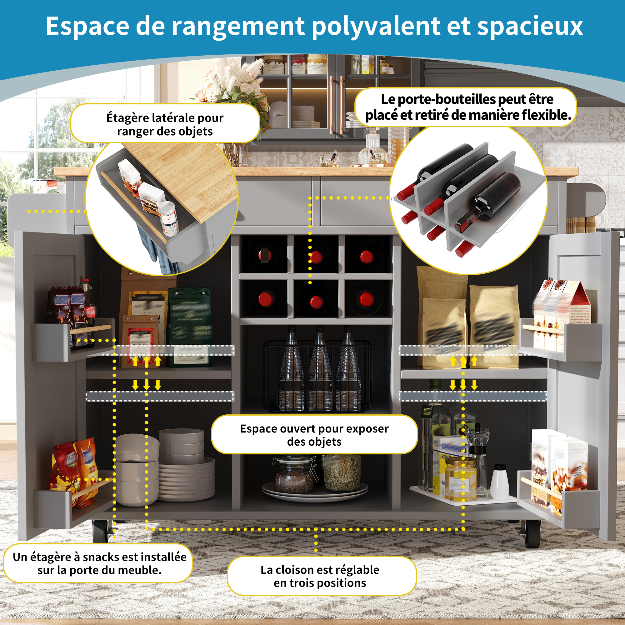 Chariot gris avec rangement polyvalent