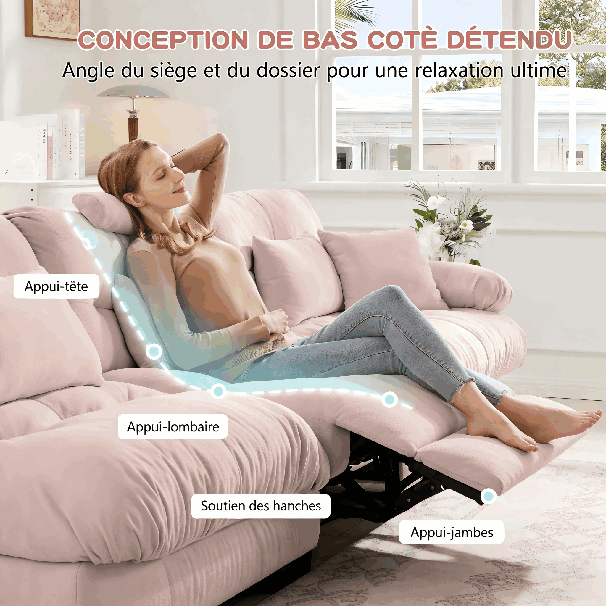 Canapé modulaire rose accoudoirs rembourrés ergonomiques