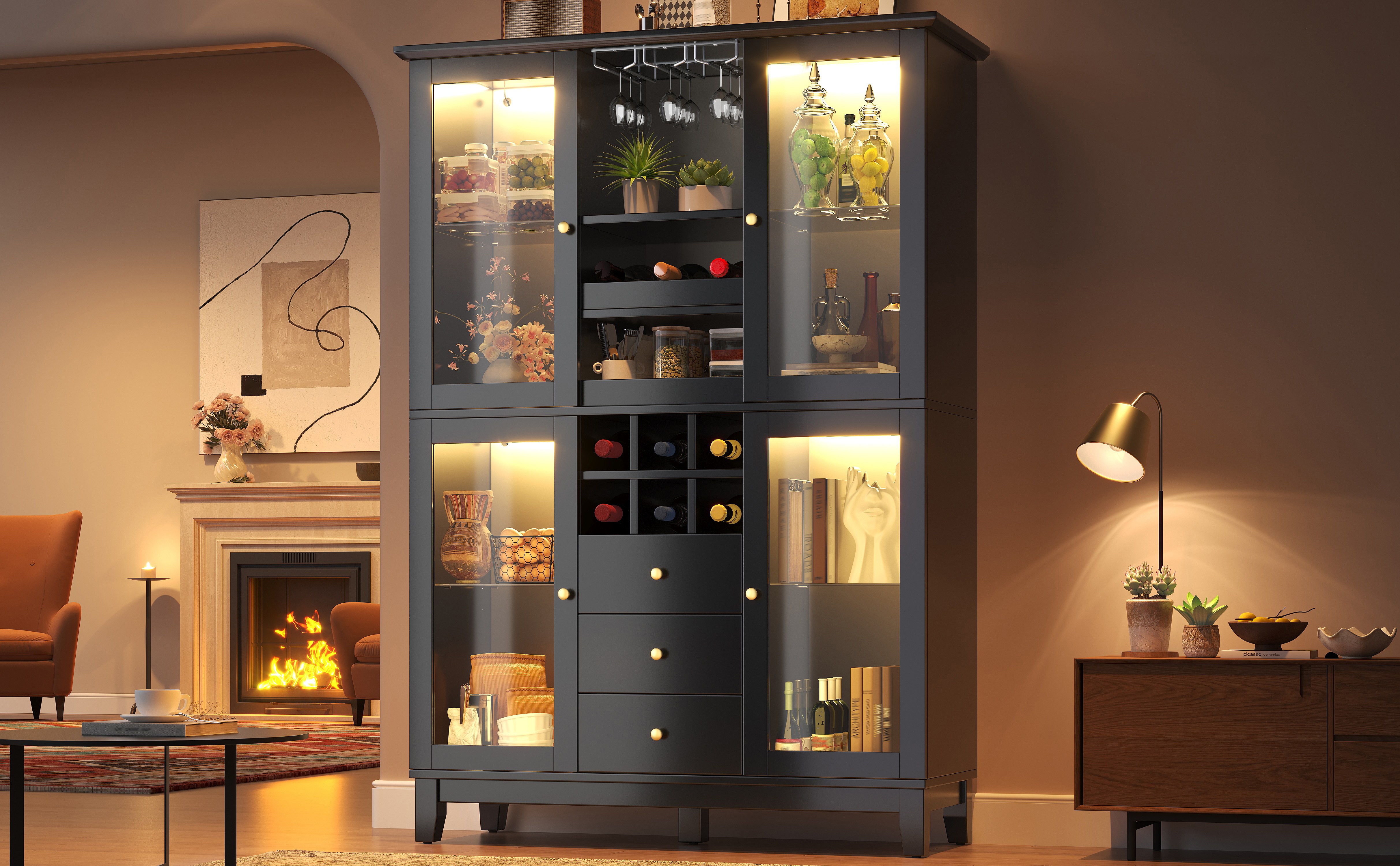 Armoire à vin avec éclairage RGB LED design moderne
