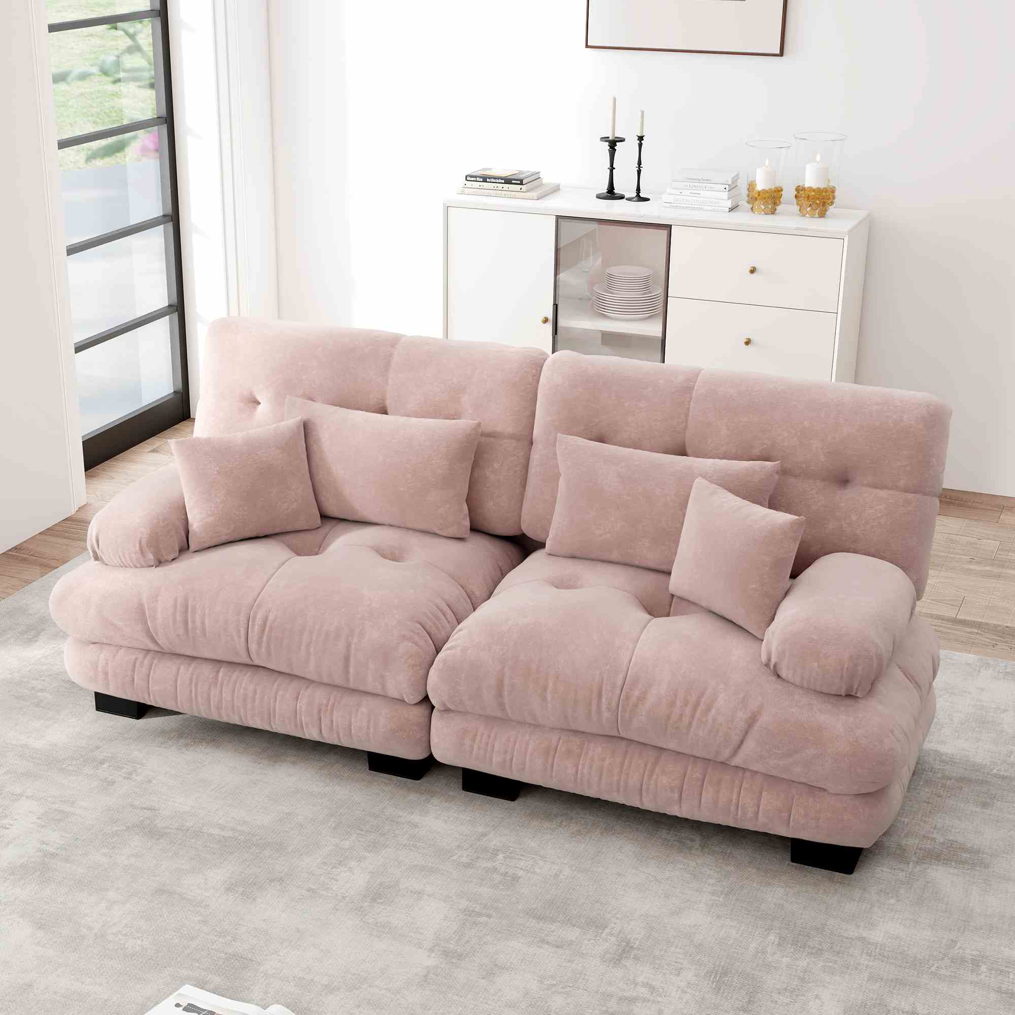 Canapé d'angle nuageux rose vue d'ensemble