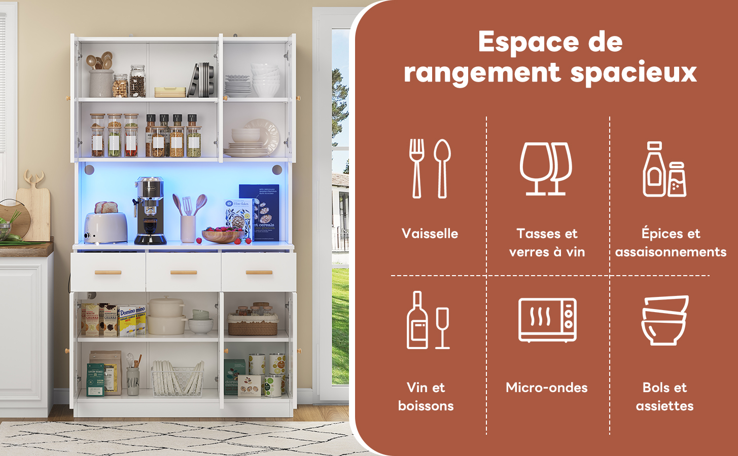 Buffet avec zone de travail et éclairage LED