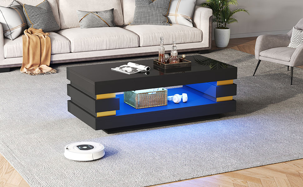 Table basse blanc et or vue 2