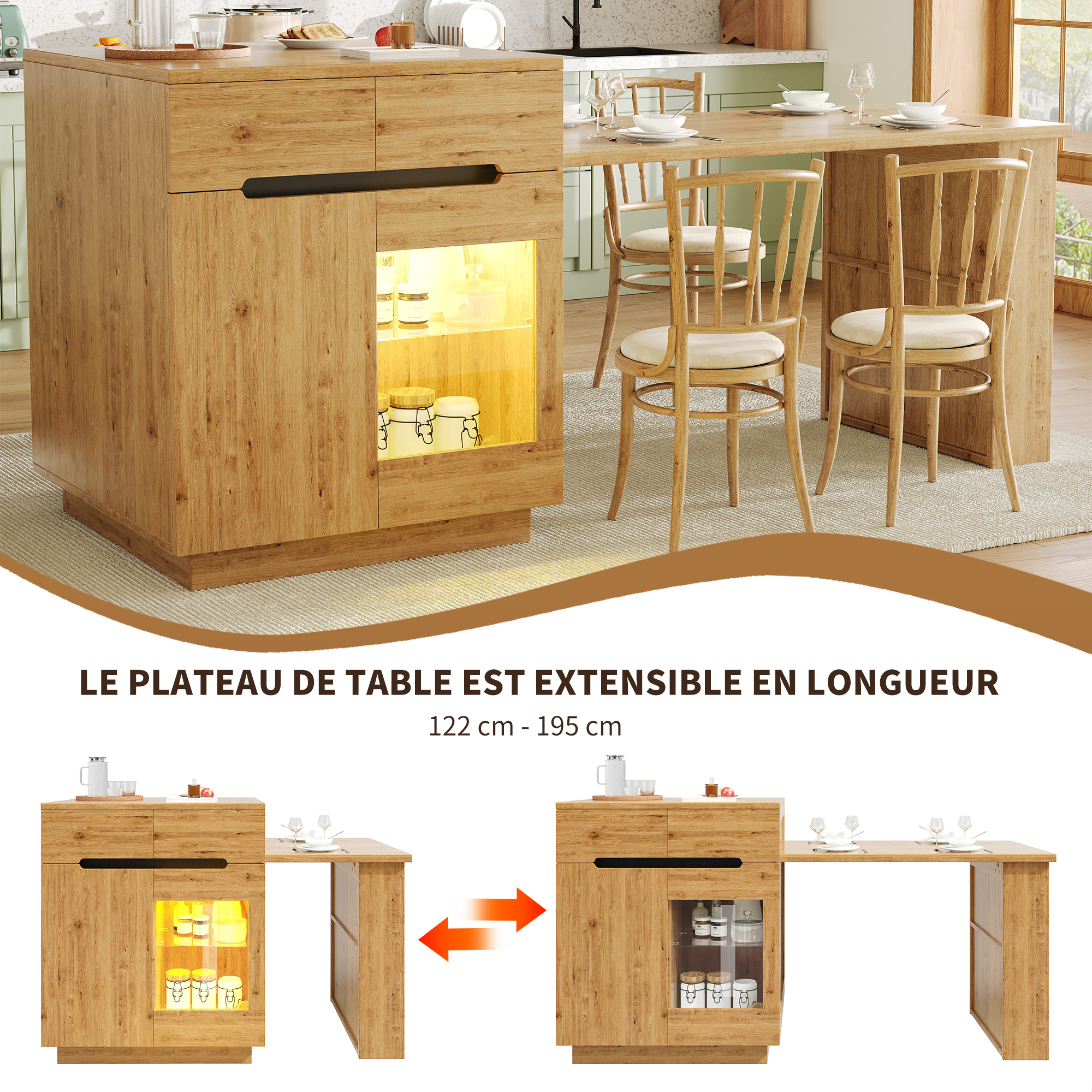 Meuble cuisine avec tiroirs et vitrine