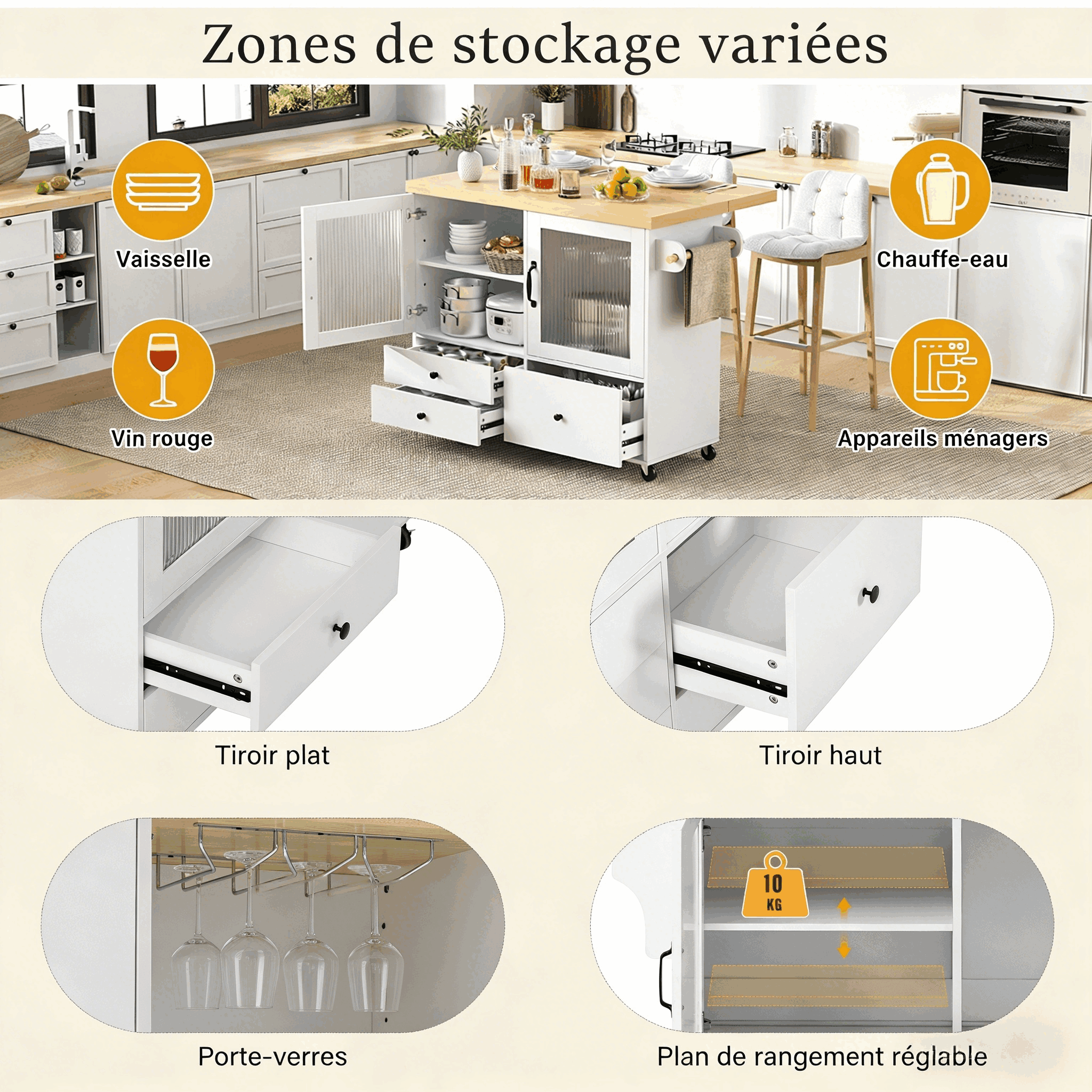 Îlot de Cuisine Roulettes
