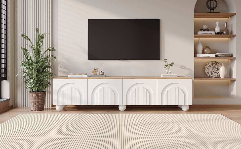 Meuble TV design moderne blanc et bois