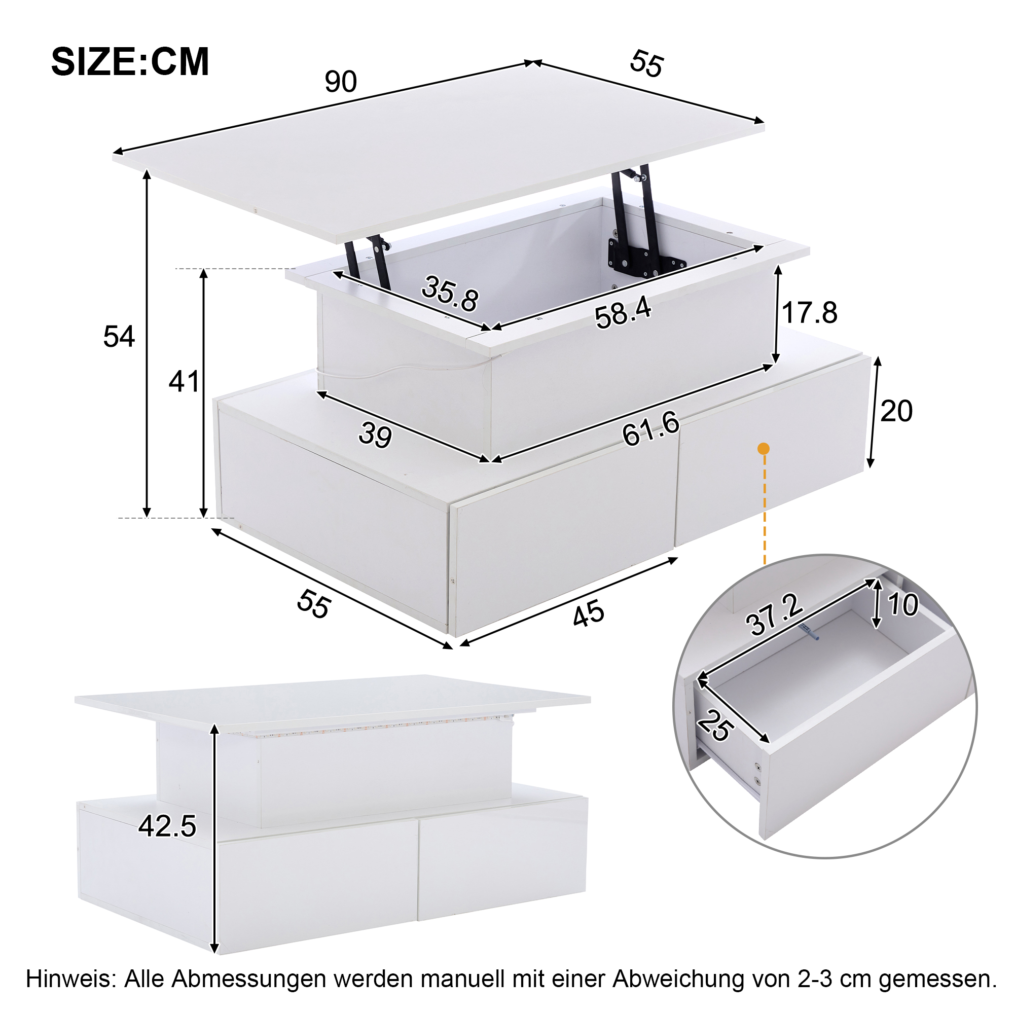 Dimensions détaillées de la table