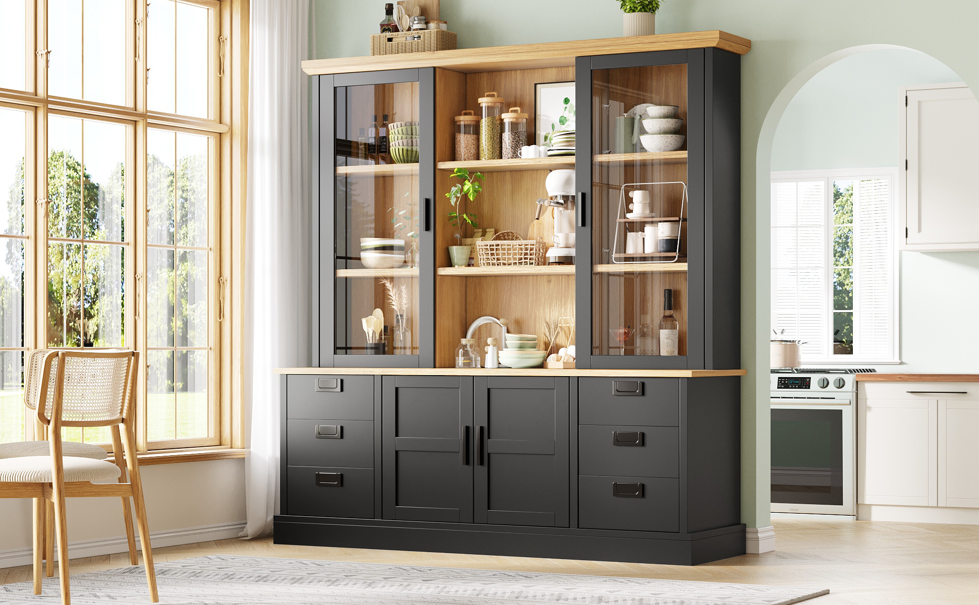 Armoire de cuisine avec portes vitrées design moderne