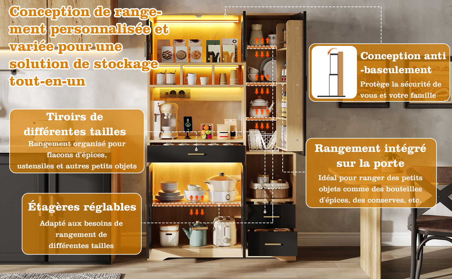 Buffet avec ports USB et prises intégrées