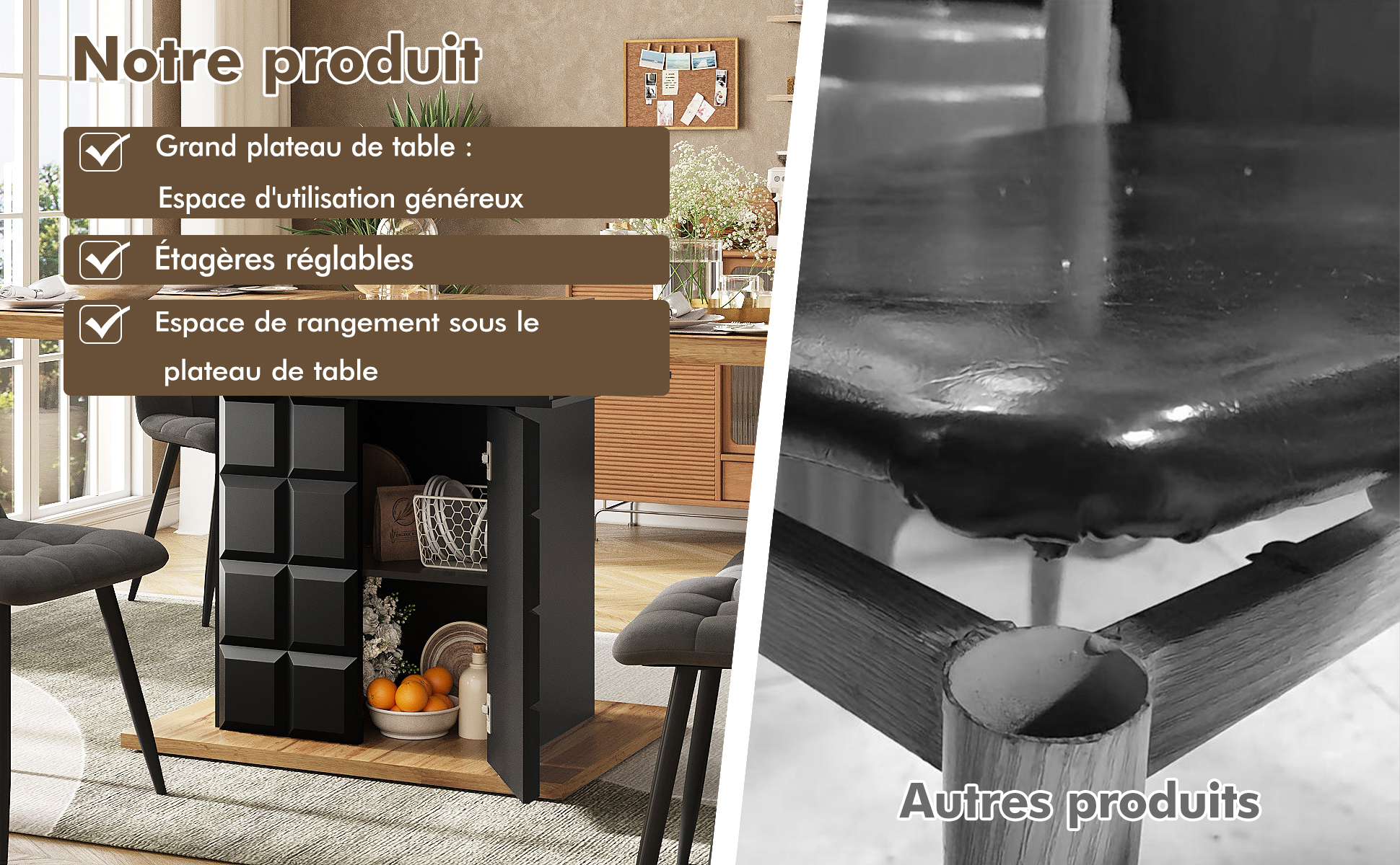 Rangement intelligent table étagères réglables