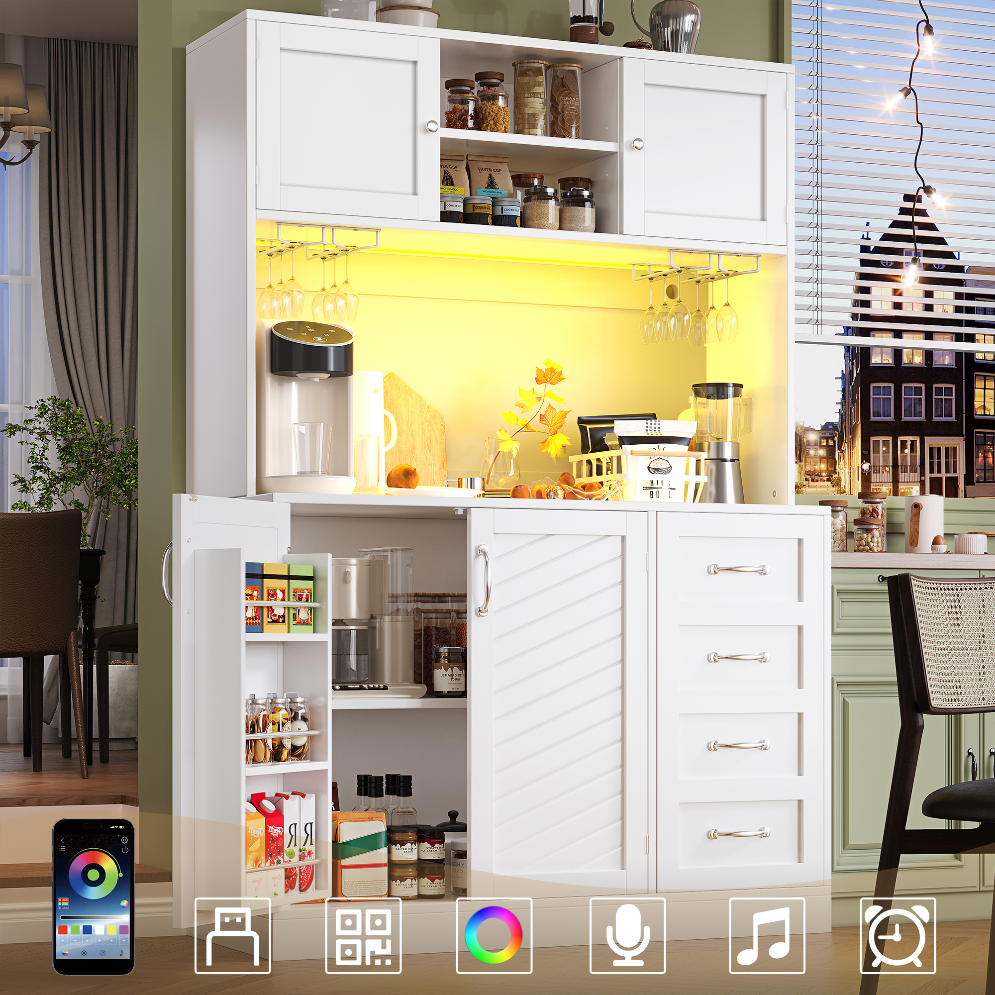 Buffet haut blanc avec LED