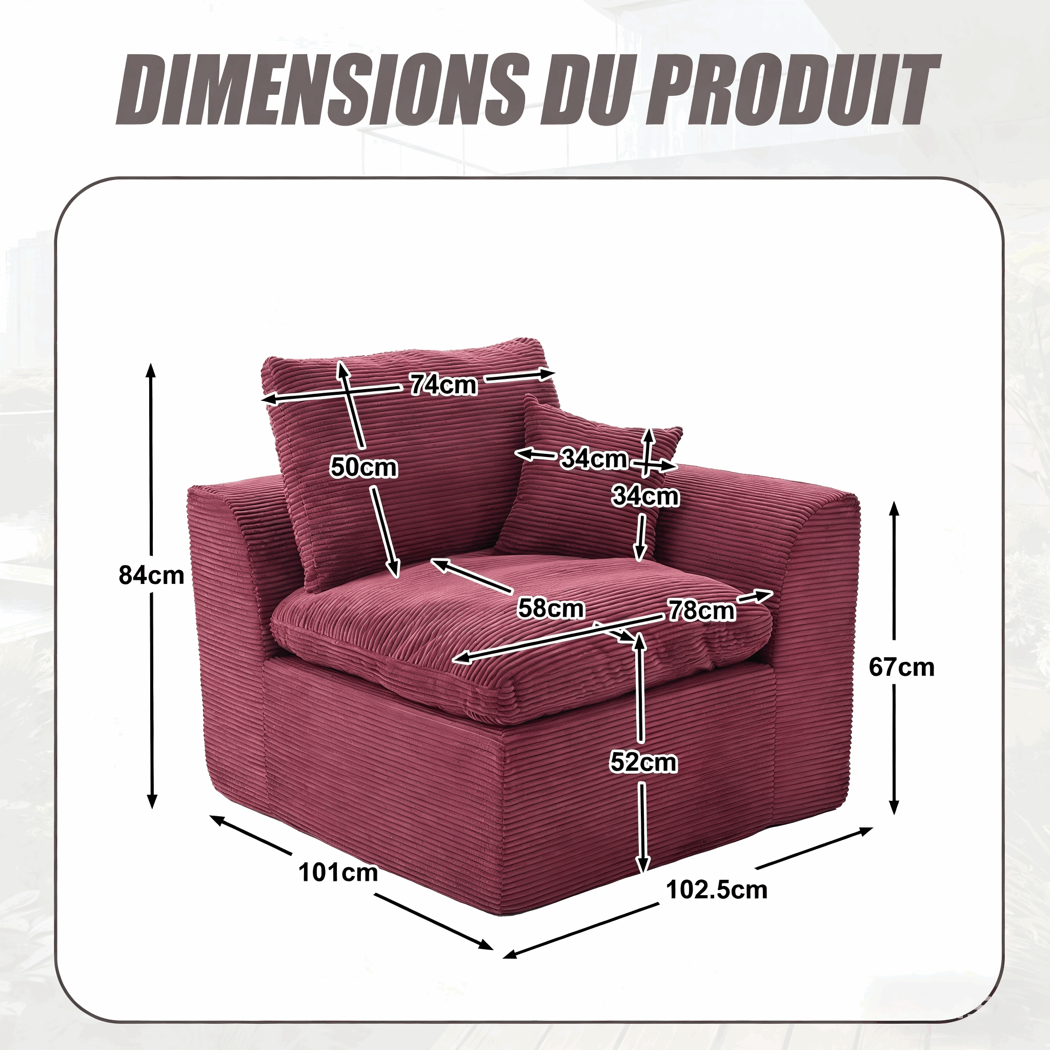 Matériau Tissu Corde Résistant Fauteuil Bordeaux