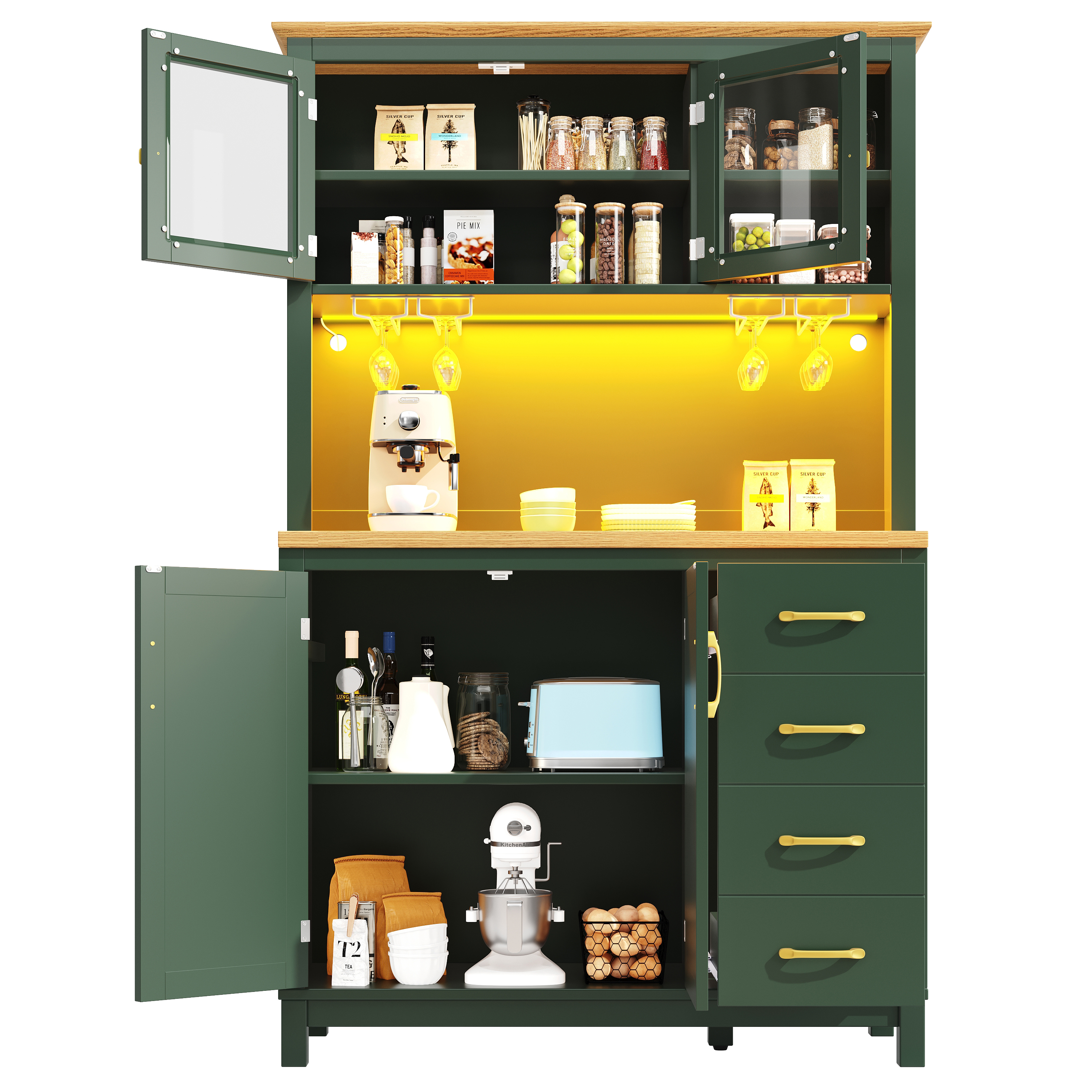 Meuble de rangement vert avec éclairage LED