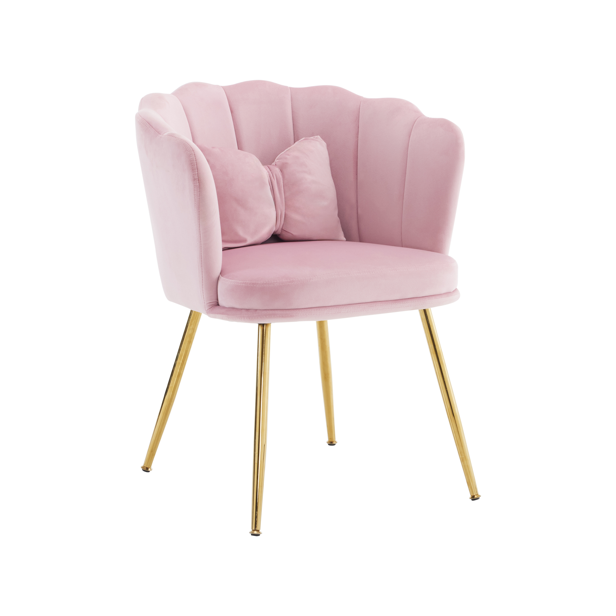 Fauteuil rose en velours design pétale pieds dorés