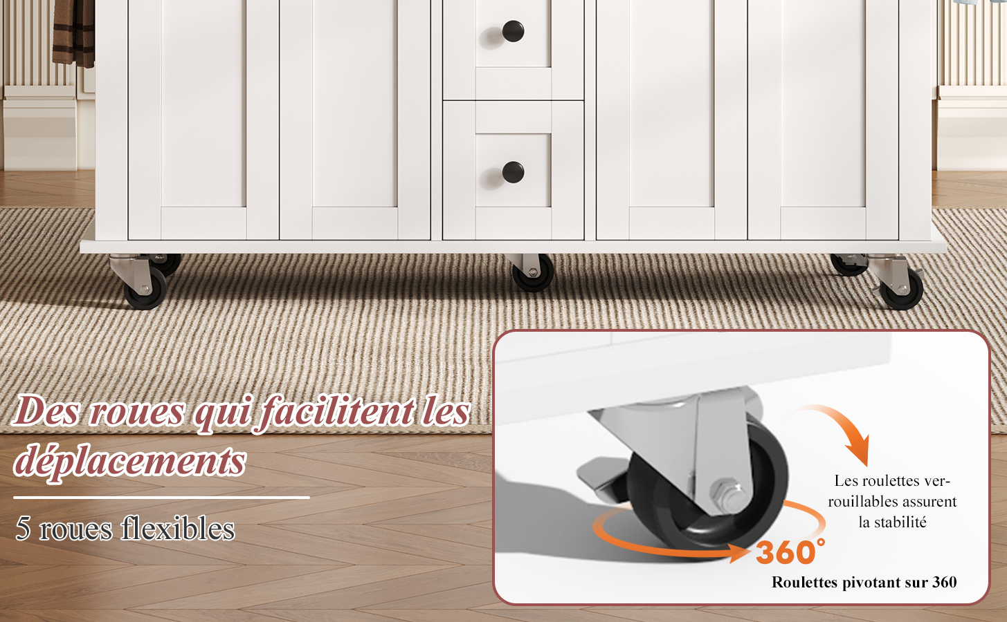 Îlot de cuisine matériaux durables charnières réglables