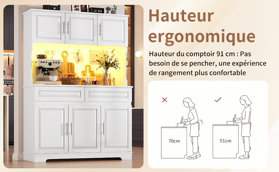 Surface de travail armoire haute cuisine ergonomique
