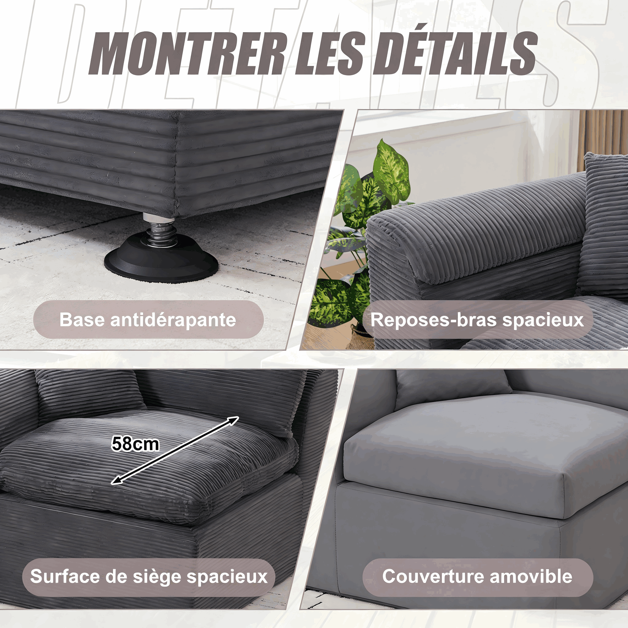 Matériau Tissu Corde Résistant Fauteuil Gris foncé