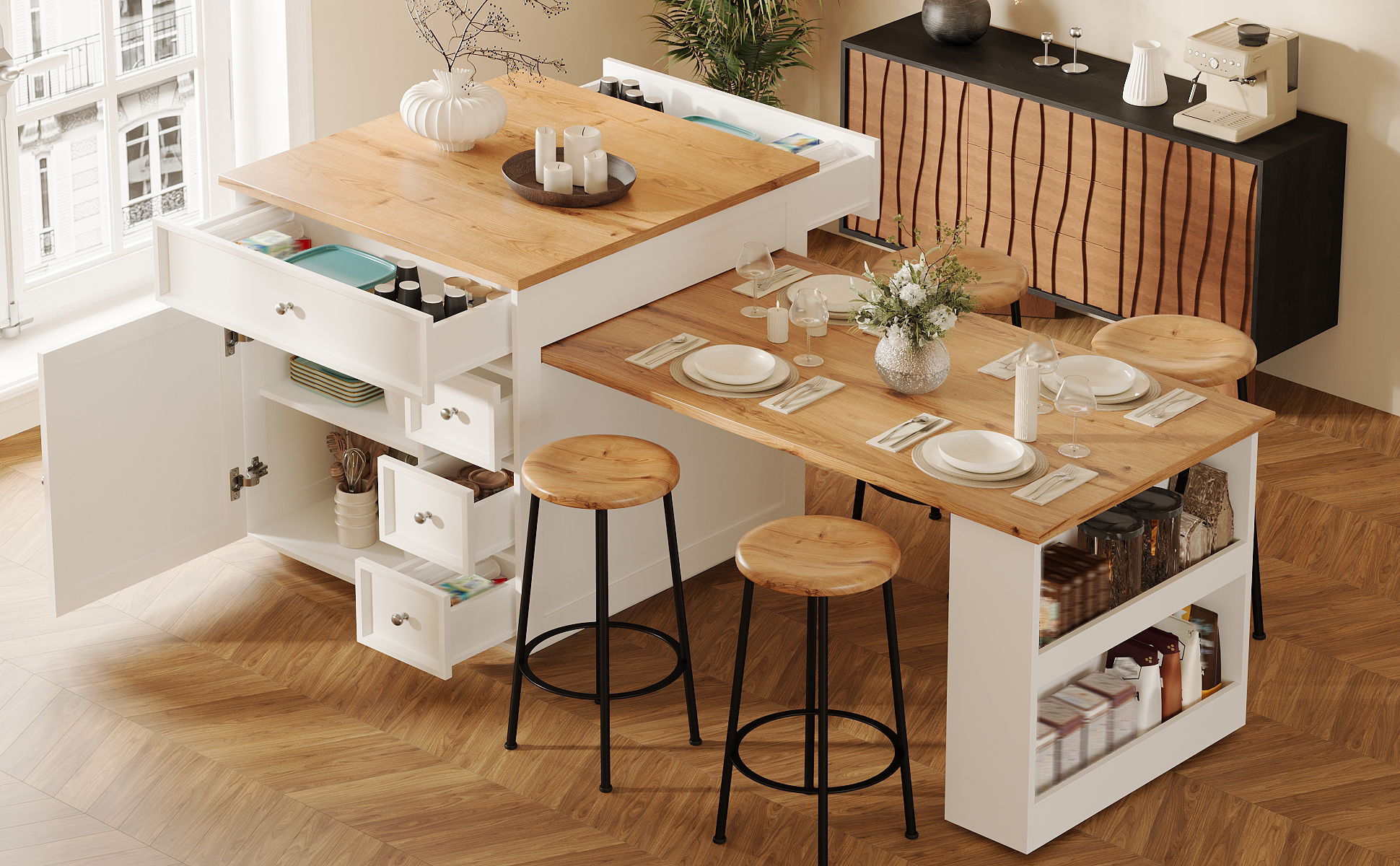Îlot de cuisine extensible vue 1
