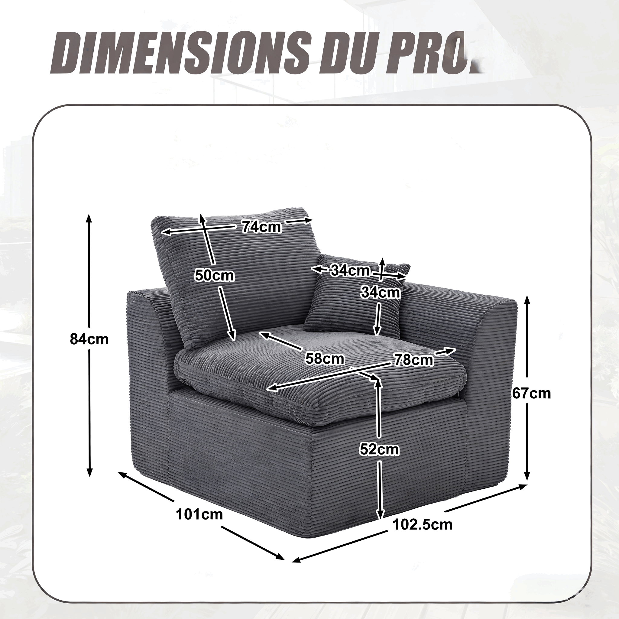 Coussin Soutien Lombaire Fauteuil 1 Place Gris foncé