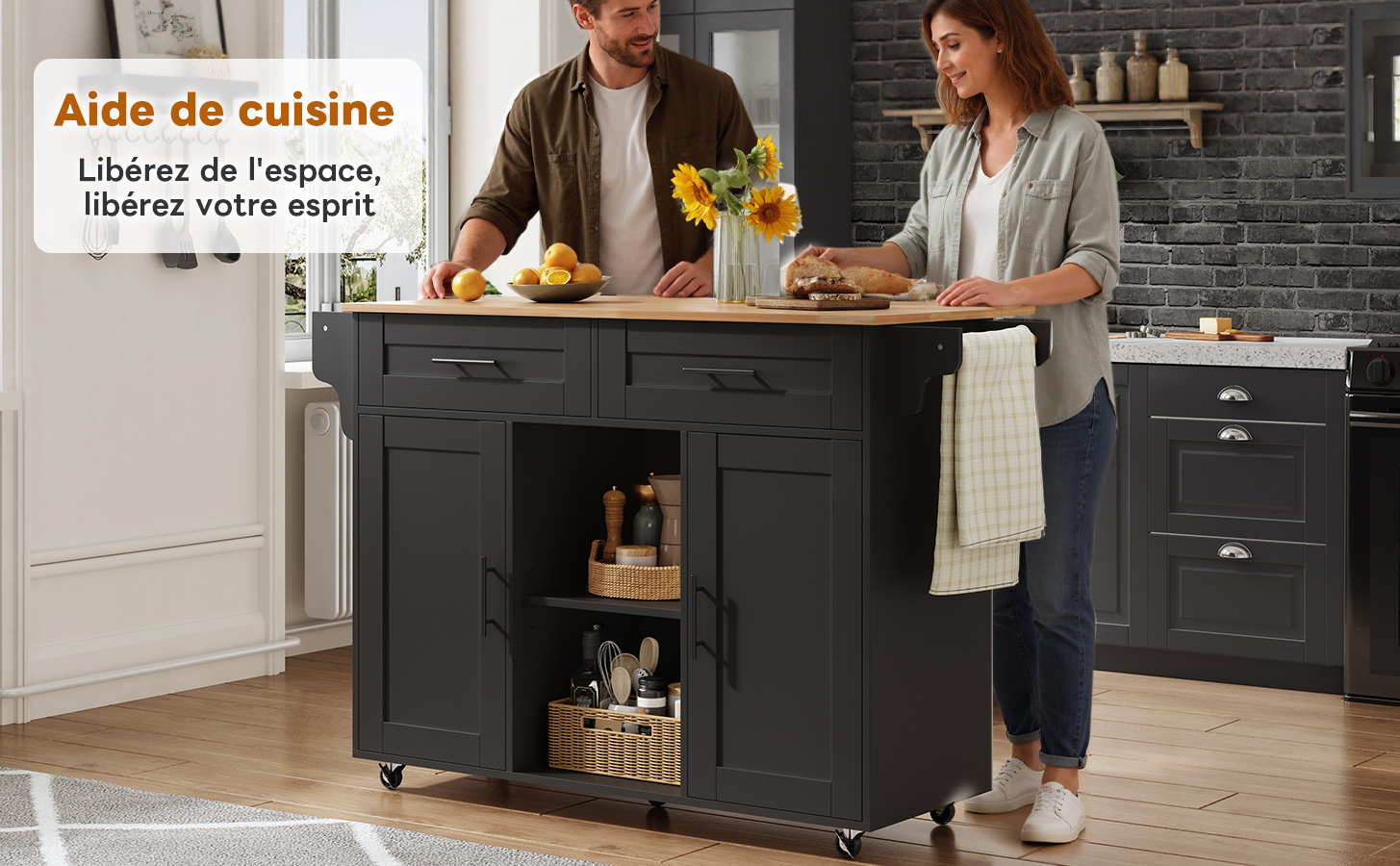 Chariot de cuisine avec plateau extensible