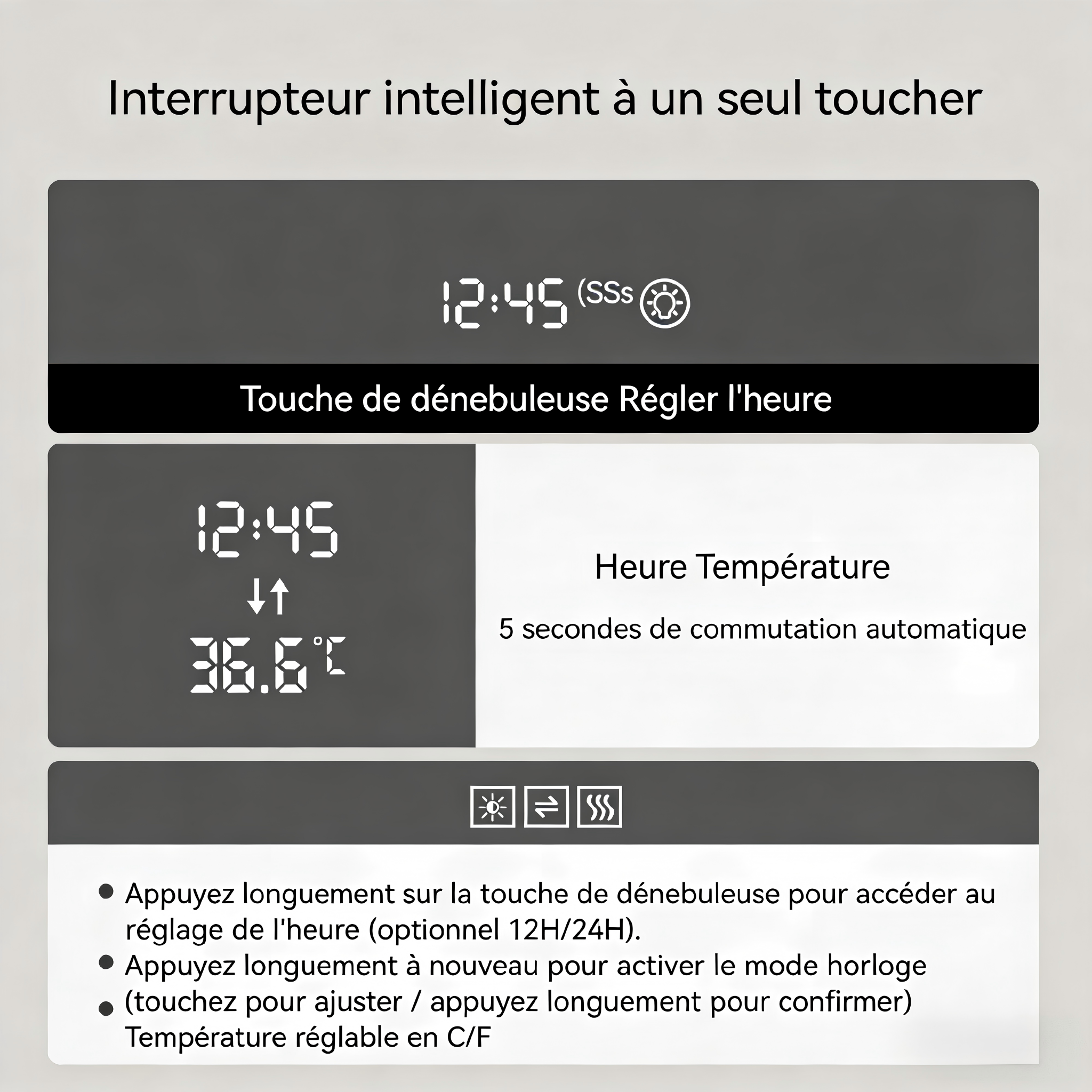 Miroir LED interrupteur tactile