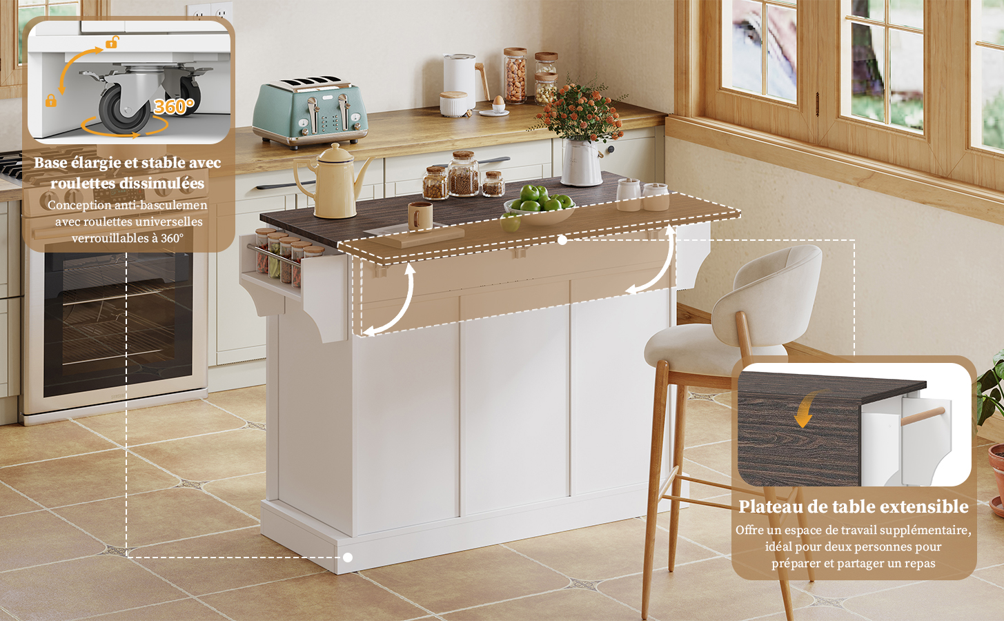 Chariot plateau rabattable extensible stabilité 3 points