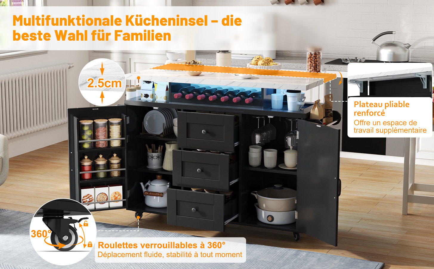 Îlot de cuisine design rangement all-in-one