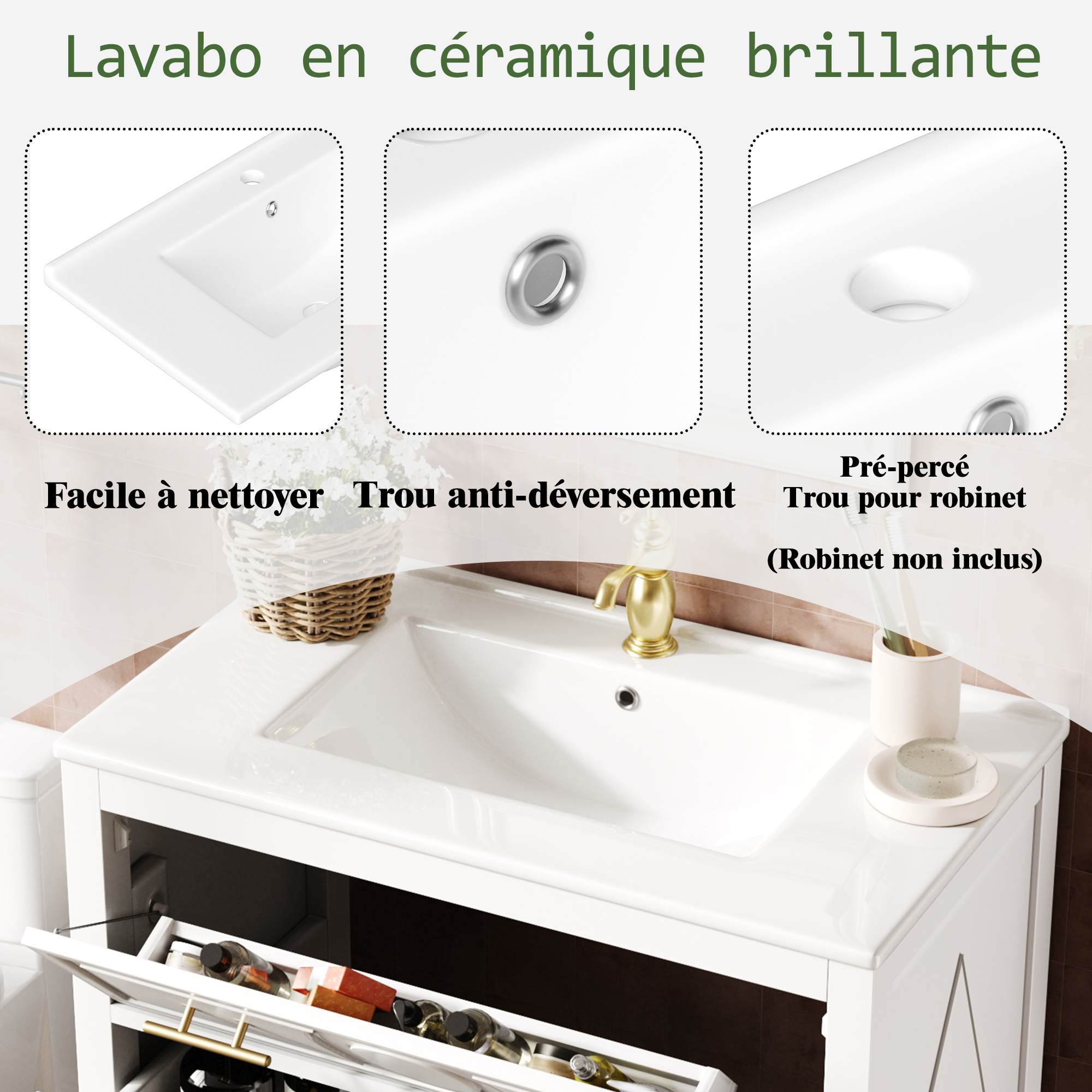 Rangements meuble salle de bain blanc