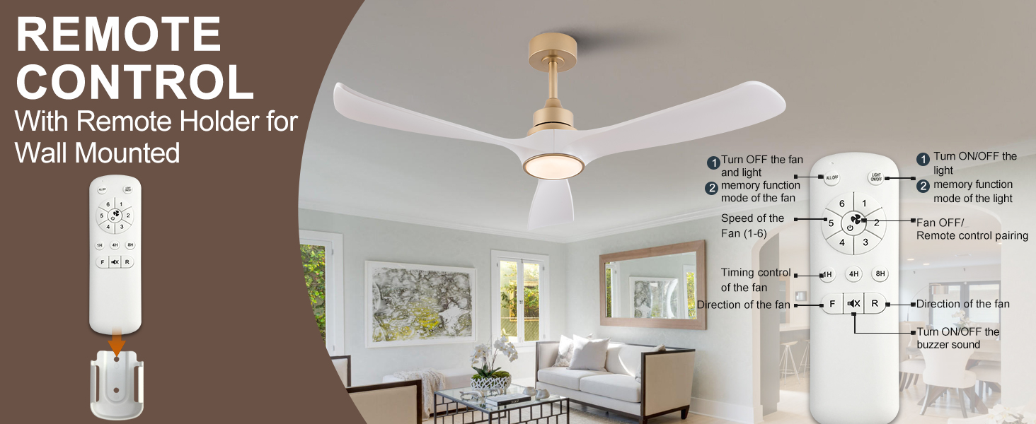 Ventilateur plafond blanc et doré design