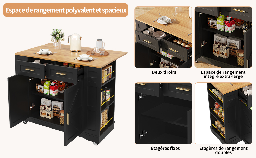 Îlot de cuisine matériaux durables MDF et métal