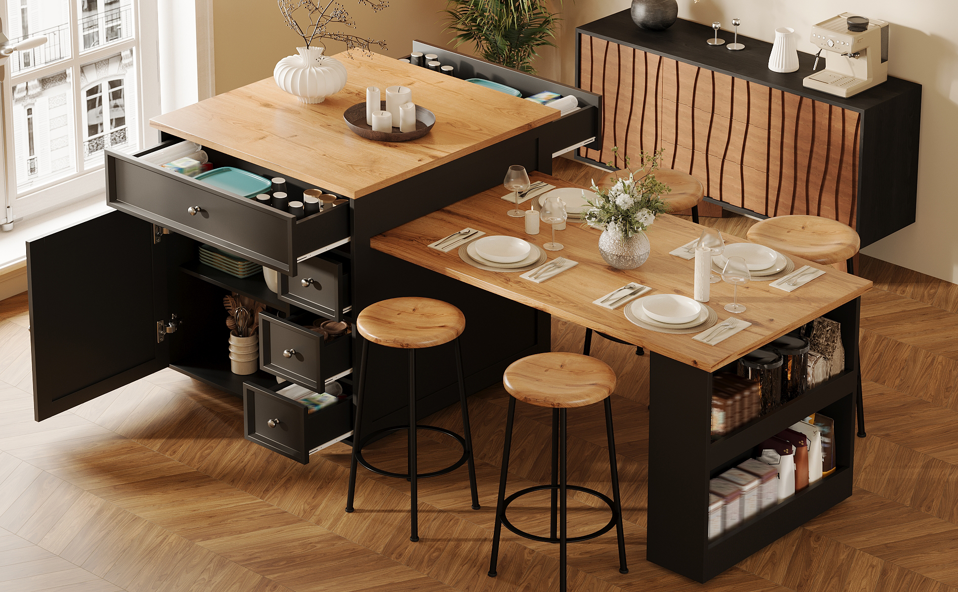 Îlot de cuisine extensible vue 1