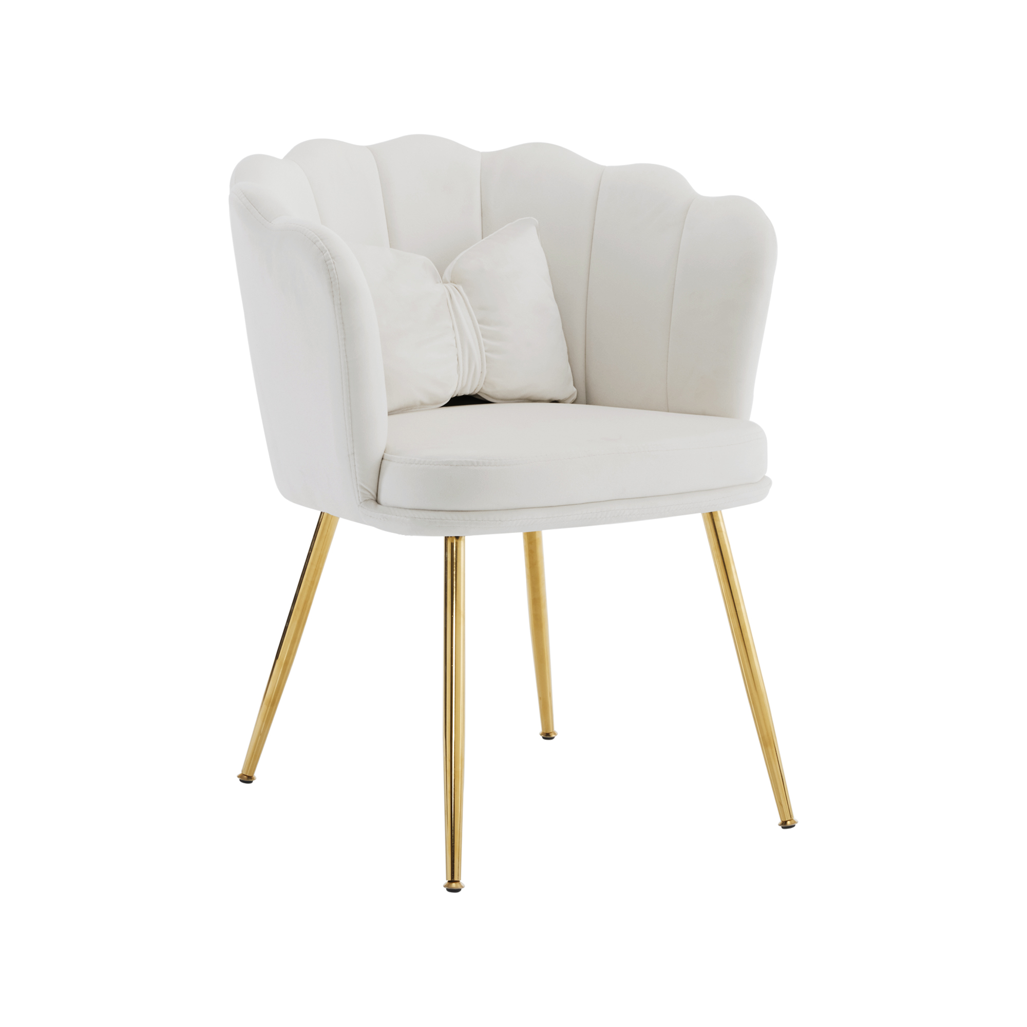 Fauteuil beige en velours design pétale pieds dorés