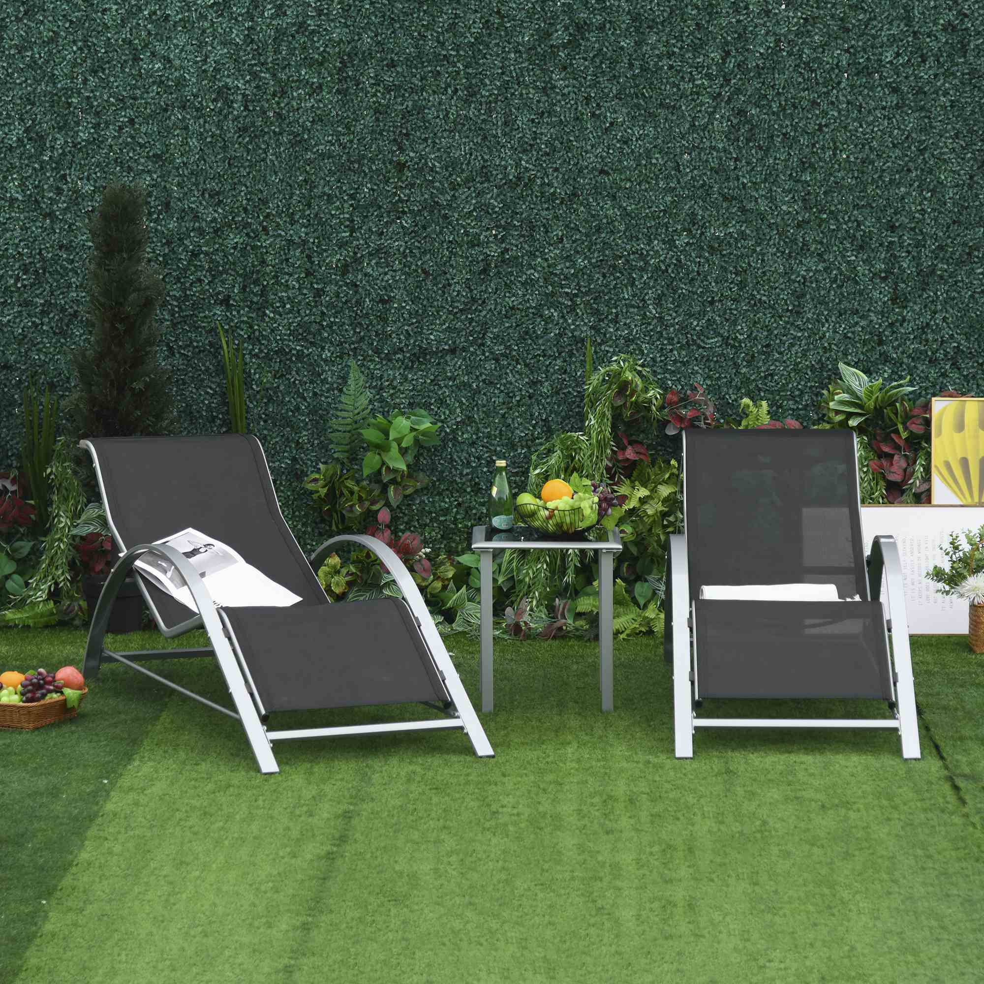 Ensemble de transats de jardin 3 pièces vue principale noir