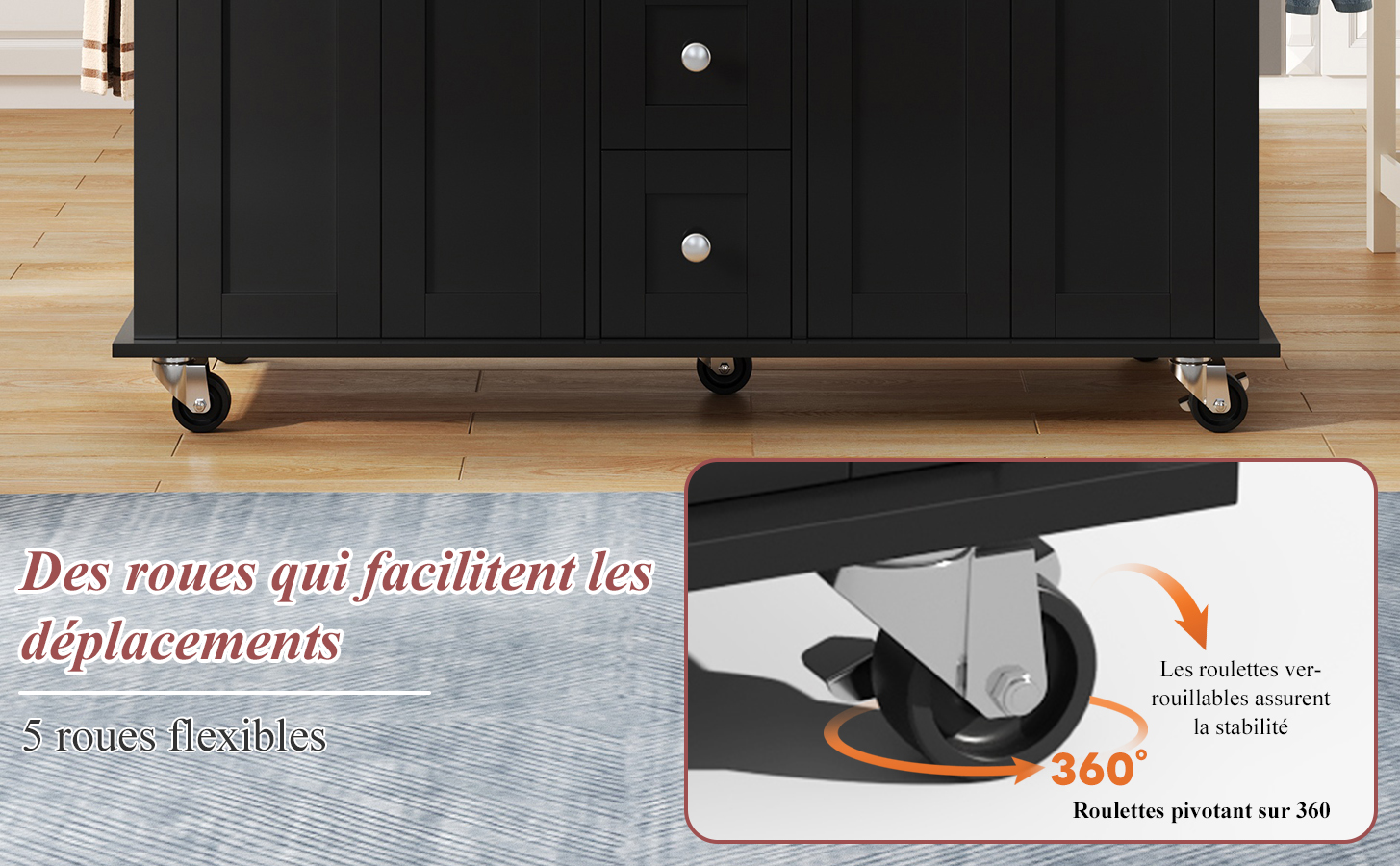 Îlot de cuisine matériaux durables charnières réglables