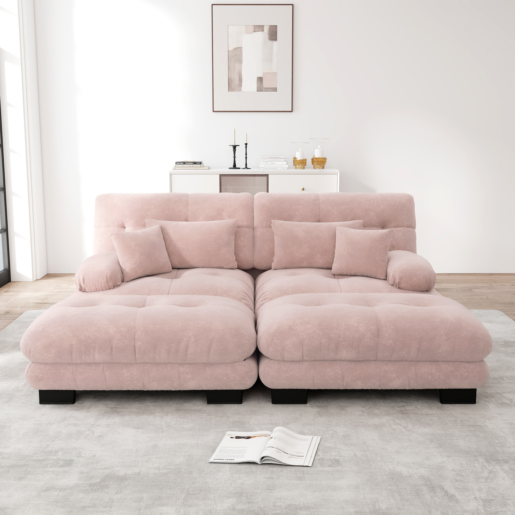 Canapé modulaire en chenille vintage rose design élégant