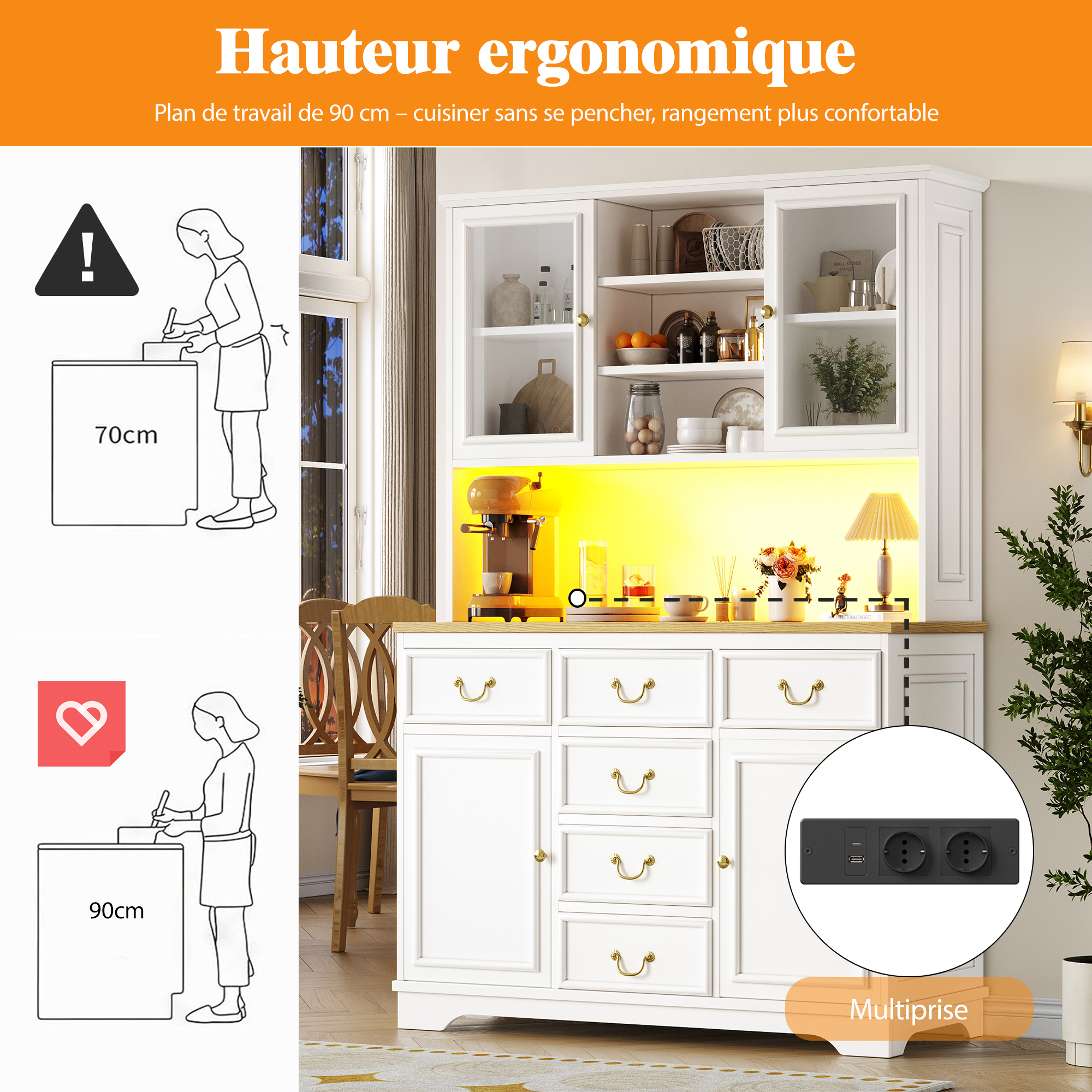 Buffet avec ports USB et prises intégrés