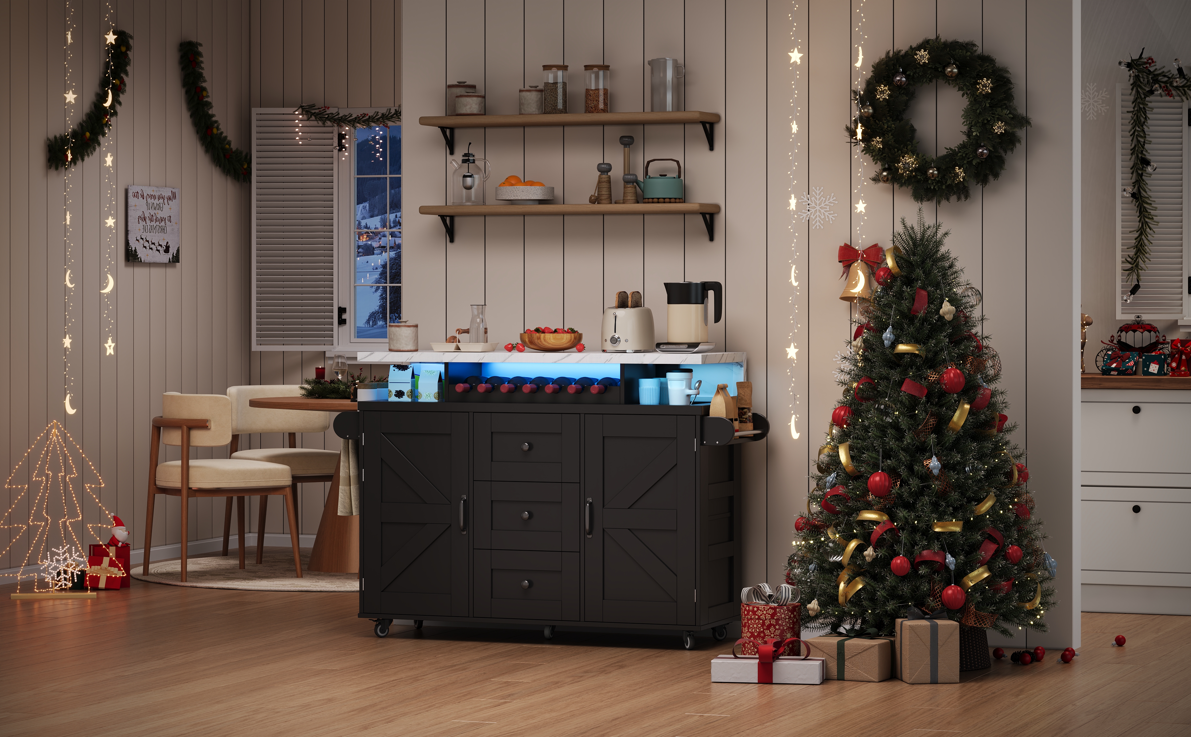 Îlot de cuisine mobile LED RGB télécommandée