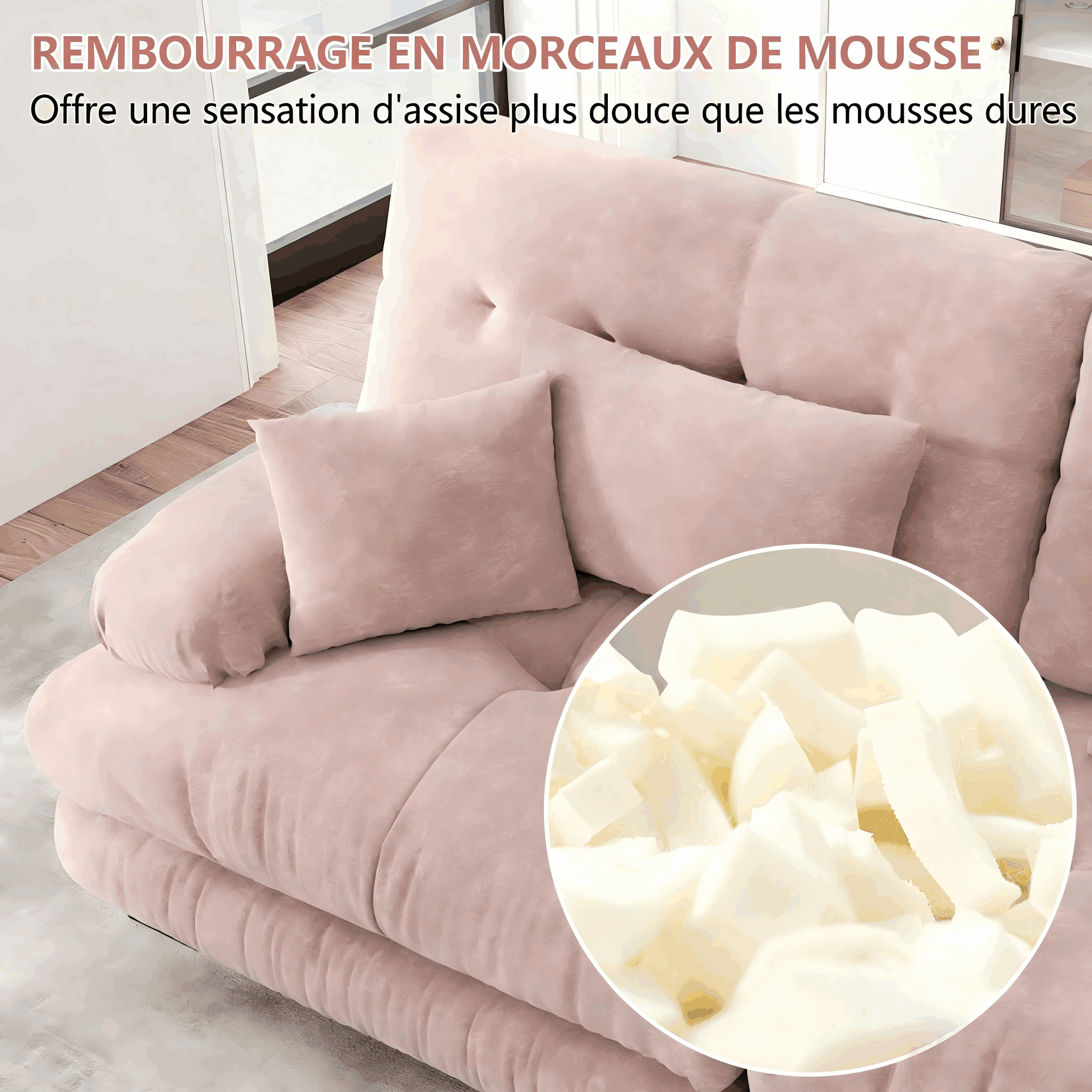 Canapé rose avec personne assise
