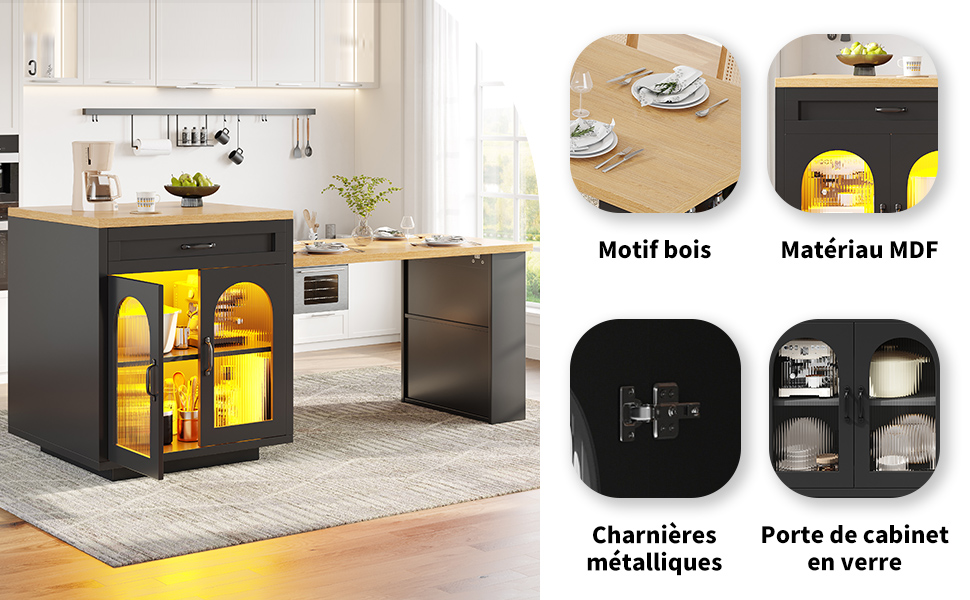 Îlot de cuisine matériaux MDF robuste