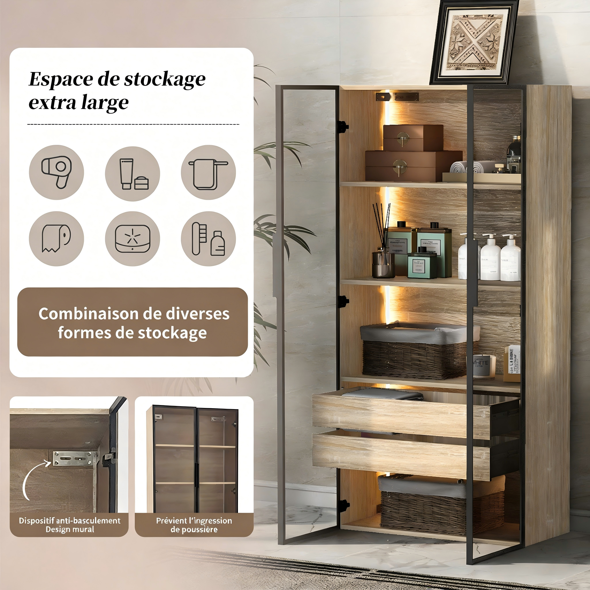 Armoire vitrine avec éclairage LED