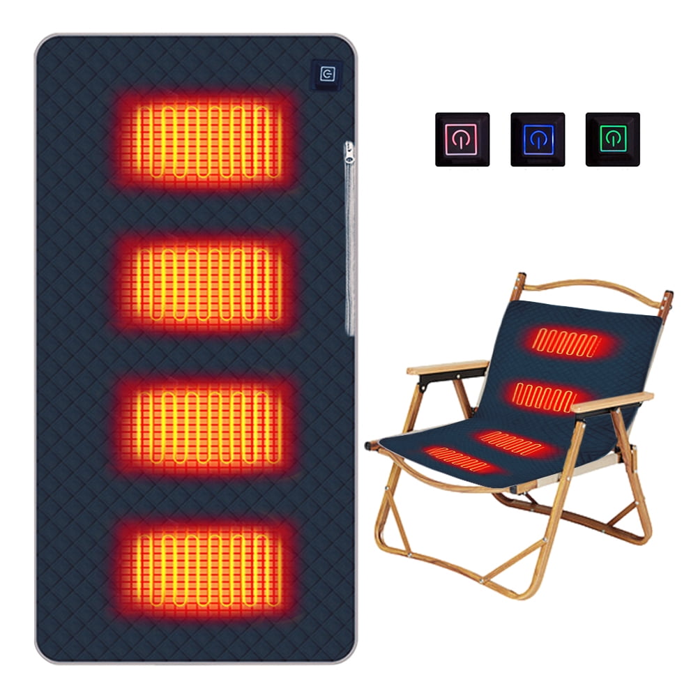 WeiDKF Portable Heated Warming Seat Cushion 3 Adjustable Temperature Type C/USB Charging 4 Heated Areas Camping Chair Heated Cushion for Winter Outdoor Stadium Fishing
