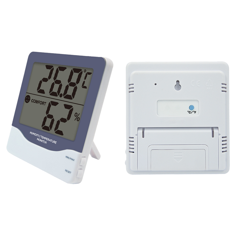 Medidor de humedad con indicación de nivel de comodidad, sensor de humedad con pantalla grande retroiluminada y registro máximo/mínimo