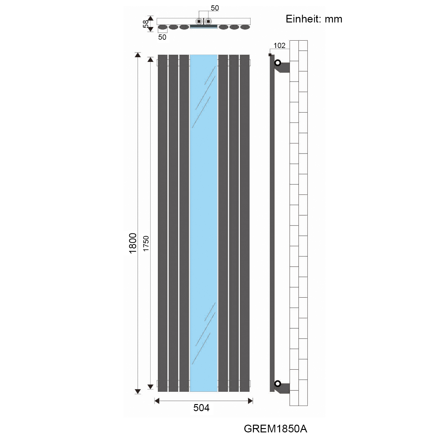 Bild 10 - Heizkörper Design Vertikal mittelanschluss mit Spiegel Röhrenheizkörper 1800x500