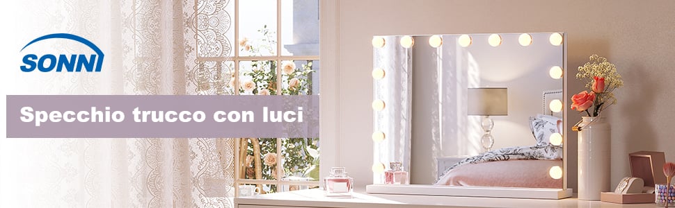 SONNI Hollywood Specchio da trucco con illuminazione, grande specchio  cosmetico con funzione di memorizzazione della temperatura e della  luminosità e luci LED dimmerabili : : Casa e cucina