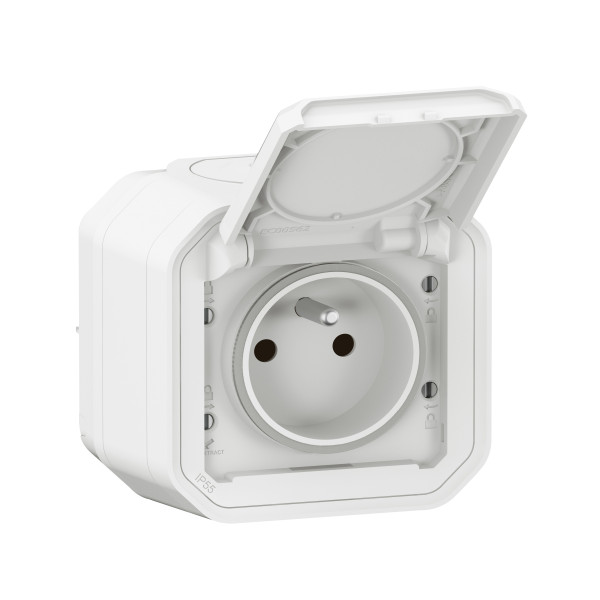 Legrand Plexo prise 2P+T étanche IP55 IK08 blanc Réf 069781L vue de face
